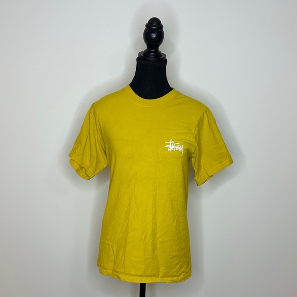 [UNISEX] STUSSY Mustard Yellow Logo T-Shirt S | Classic Streetwear Graphic Tee - Picture 2 of 9